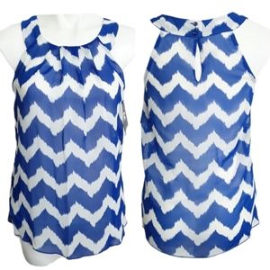 NORDSTROM IZ Byers Blue White Sleeveless Chevron Blouse NWT sz S